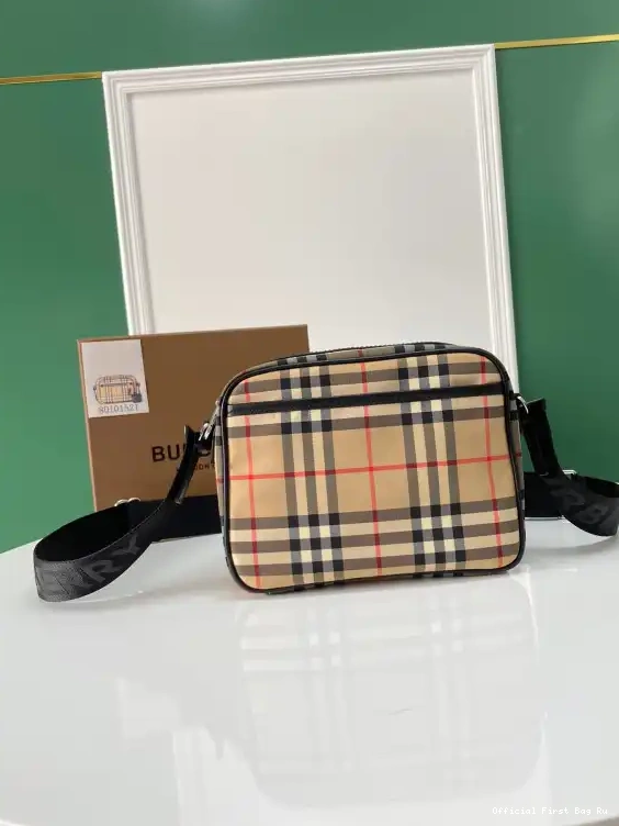 Official First Bag Ru Check Leather BURBERRY Crossbody Vintage Bag and 0606